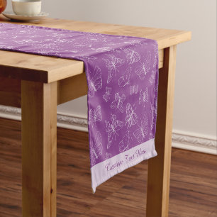 Elegant White Butterfly Pattern Purple Personalise Short Table Runner
