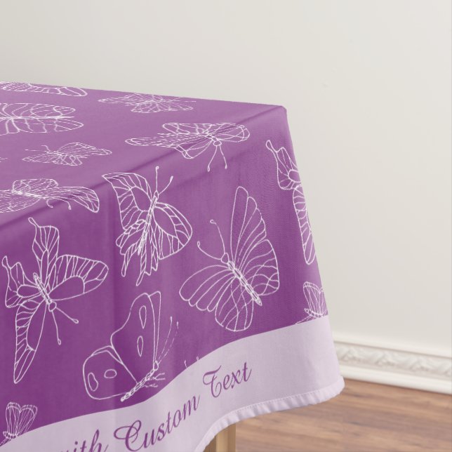 Elegant White Butterfly Pattern Purple Personalise Tablecloth (In Situ)