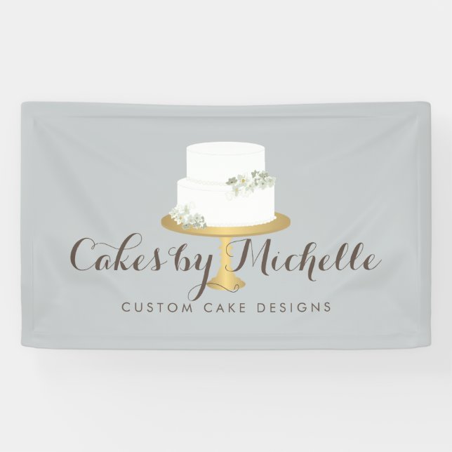 Elegant White Cake with Florals Cake Decorating Banner (Horizontal)
