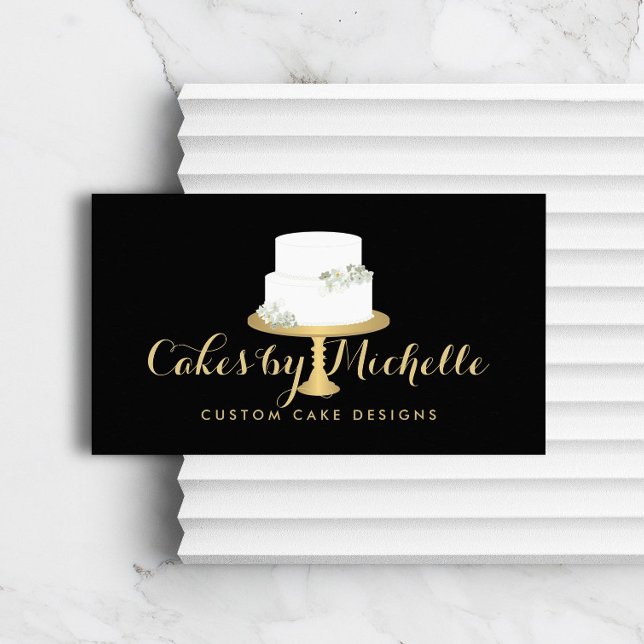 Elegant White Cake with Florals II Cake Decorating Business Card (Creator Uploaded)
