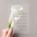 Elegant White Calla Lilies Floral Wedding Acrylic Invitations<br><div class="desc">A beautifully chic and elegant choice in wedding invitations, this design has a pair of white calla lilies in soft painted watercolors placed prominently under the invitation text. Modern type face pairings present your text with style. Personalise the text template with your wedding details. The simplicity and colour scheme of...</div>