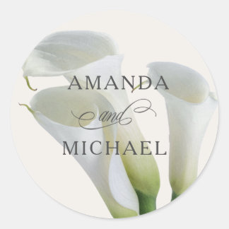Elegant White Calla Lilies Personalised Classic Round Sticker