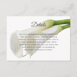 Elegant White Calla Lilies Wedding Details Info Enclosure Card