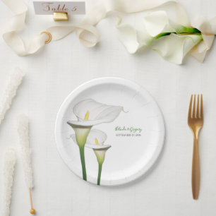Elegant White Calla Lilies Wedding Paper Plate