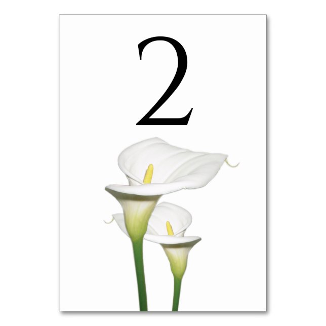 Elegant White Calla Lilies Wedding Table Number (Front)