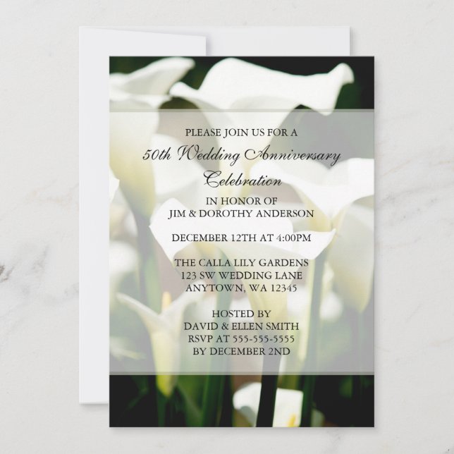 Elegant White Calla Lily 50th Wedding Anniversary Invitation (Front)