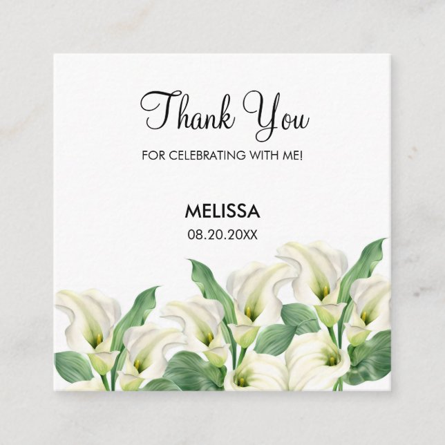 Elegant White Calla Lily Floral Birthday Enclosure Card (Front)