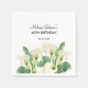Elegant White Calla Lily Floral Birthday Napkin