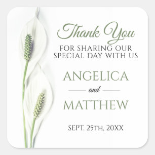 Elegant White Calla Lily Flowers Floral Thank You Square Sticker