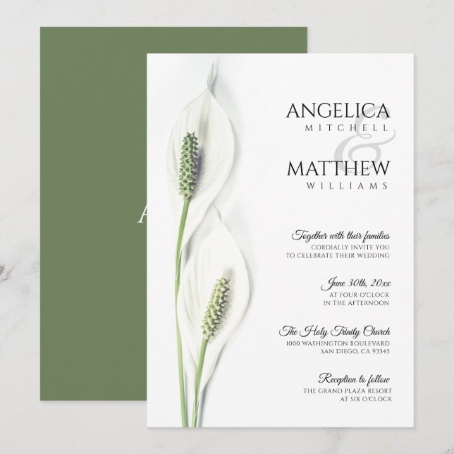 Elegant White Calla Lily Flowers Floral Wedding In Invitation (Front/Back)