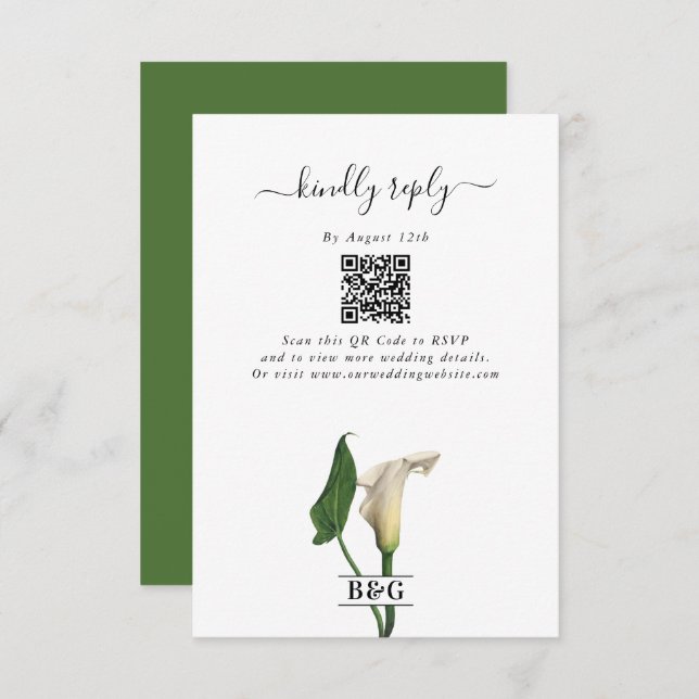Elegant White Calla Lily Green Botanical Wedding Enclosure Card (Front/Back)
