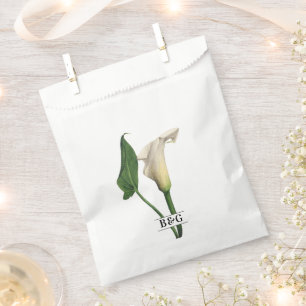 Elegant White Calla Lily Green Botanical Wedding Favour Bag