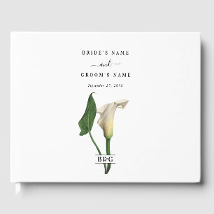 Elegant White Calla Lily Green Botanical Wedding Guest Book