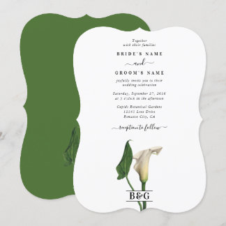 Elegant White Calla Lily Green Botanical Wedding Invitation