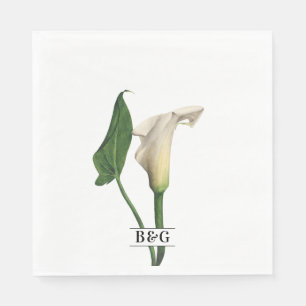 Elegant White Calla Lily Green Botanical Wedding Napkin