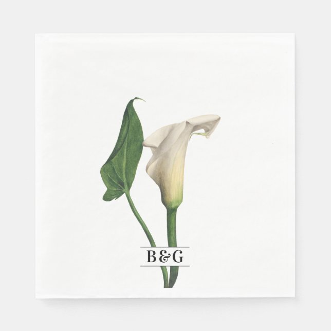 Elegant White Calla Lily Green Botanical Wedding Napkin (Front)