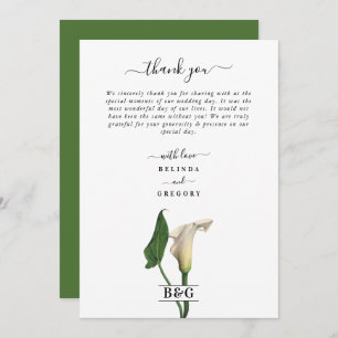 Elegant White Calla Lily Green Botanical Wedding Thank You Card