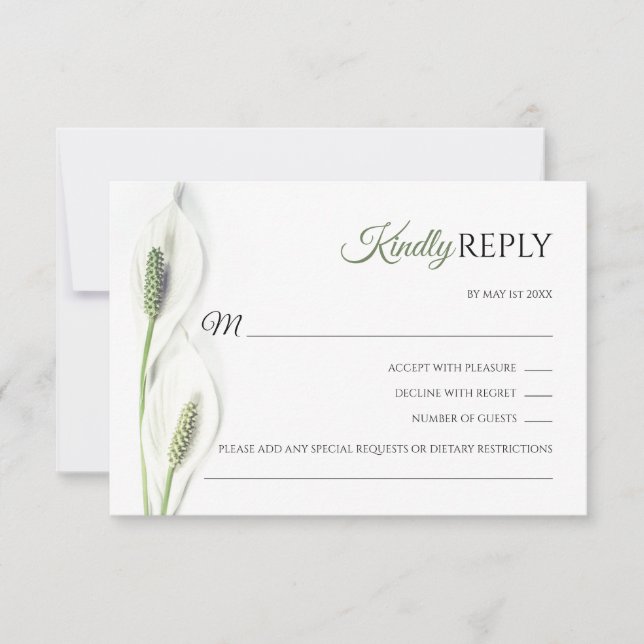 Elegant White Calla Lily Olive RSVP Wedding Card (Front)