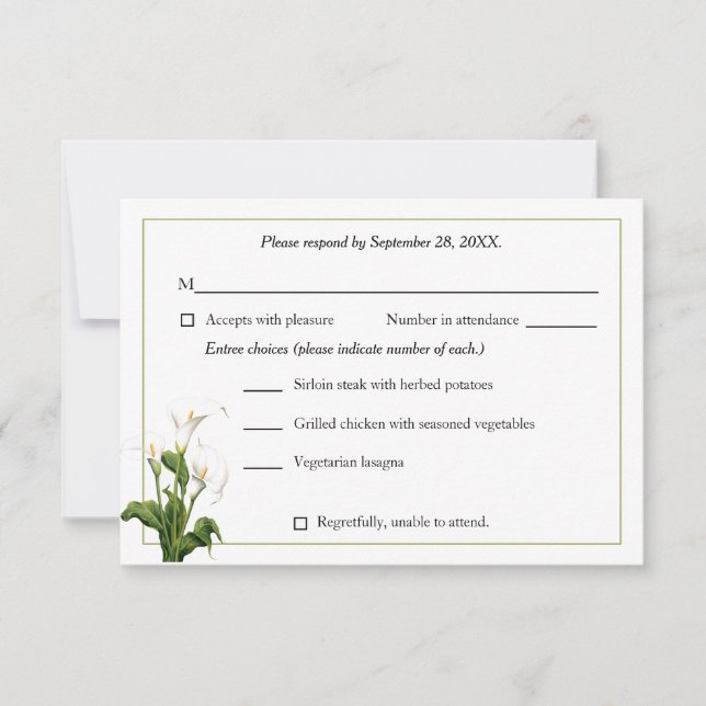 Elegant White Calla Lily  RSVP Card (Front)