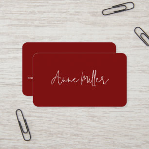 Elegant White Calligraphy Name on Dark-Red Business Card
