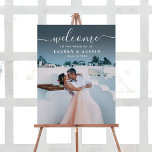 Elegant White Calligraphy Photo Wedding Sign<br><div class="desc">Elegant and simple white script wedding welcome sign with a photo.  For more advanced customization of this design,  please click the Customize Further link to change font,  size,  and color.</div>