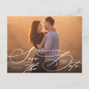 Elegant White Calligraphy Save the Date Postcard