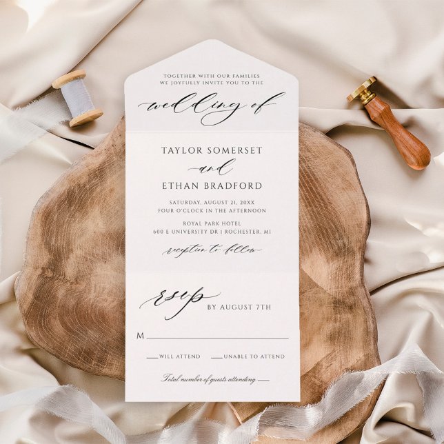 Elegant White Calligraphy Script Wedding All In One Invitation (Creator Uploaded)
