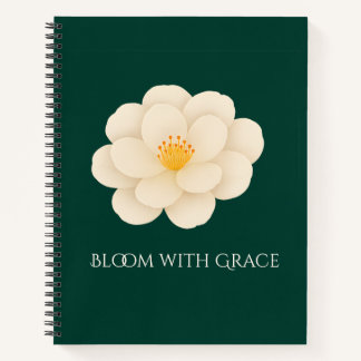 Elegant White Camellia Floral Dark Green Botanical Notebook