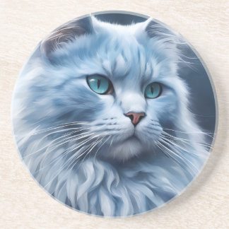 Elegant White Cat Blue Eyes Artistic Phone Case Coaster