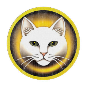 Elegant White Cat Illustration Cutting Board