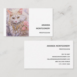 Elegant White Cat in Gold and Diamonds Business Card