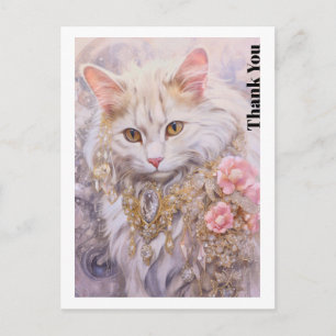 Elegant White Cat in Gold and Diamonds Thank You Postcard