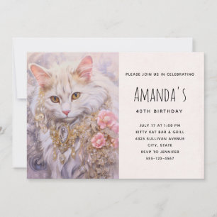 Elegant White Cat in Jewels Invitation