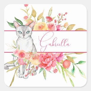Elegant White Cat Personalised Sticker