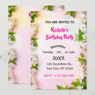Elegant White Cherry Blossom Floral Birthday Invitation