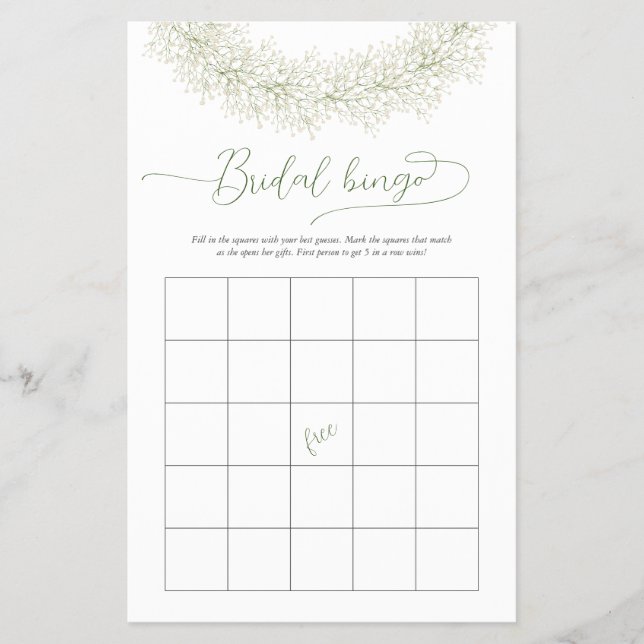 Elegant White Chic Bingo Bridal Shower Game Flyer (Front)