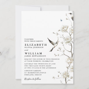 Elegant White Chinoiserie Floral Details Wedding Invitation