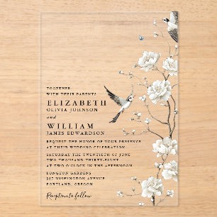 Elegant White Chinoiserie Floral Garden Wedding Acrylic Invitations