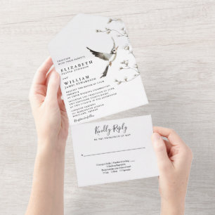 Elegant White Chinoiserie Floral Garden Wedding All In One Invitation