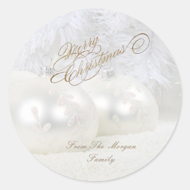 Elegant White  Christmas Balls Classic Round Sticker (Front)