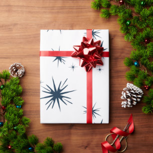 Elegant White Christmas Blue Stars  Wrapping Paper