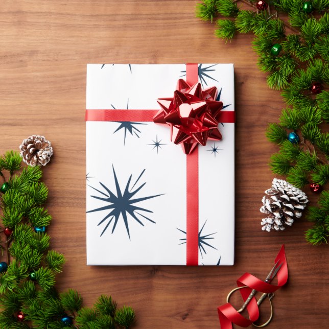Elegant White Christmas Blue Stars  Wrapping Paper (Holiday Gift)