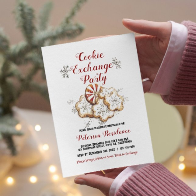 Elegant White Christmas Cookie Exchange Party Invitation (Creator Uploaded)