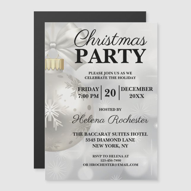 Elegant White Christmas Holiday Party Magnetic Invitation (Front/Back)