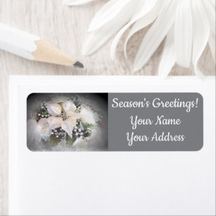 Elegant White Christmas Poinsettia Return Address Label
