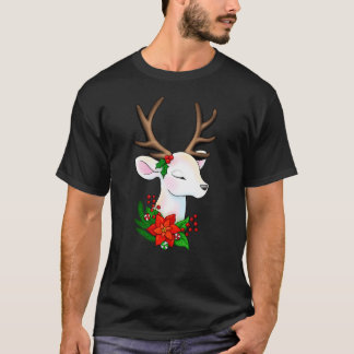 Elegant White Christmas Reindeer With Brown Antler T-Shirt