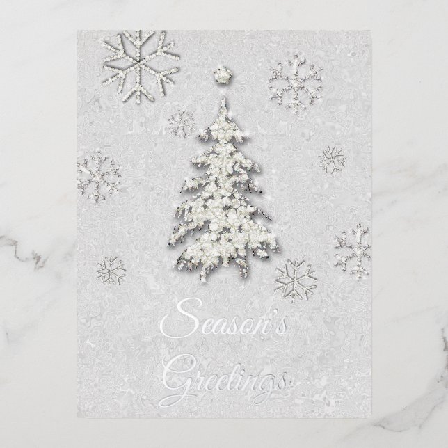 Elegant White Christmas Rhinestone Tree Snowflakes Foil Holiday Postcard (Front)