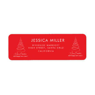 Elegant White Christmas Tree Red Christmas Address Return Address Label