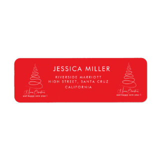 Elegant White Christmas Tree Red Christmas Address Return Address Label