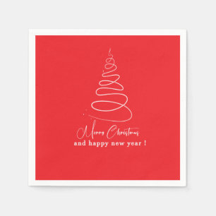 Elegant White Christmas Tree Red Christmas Napkin